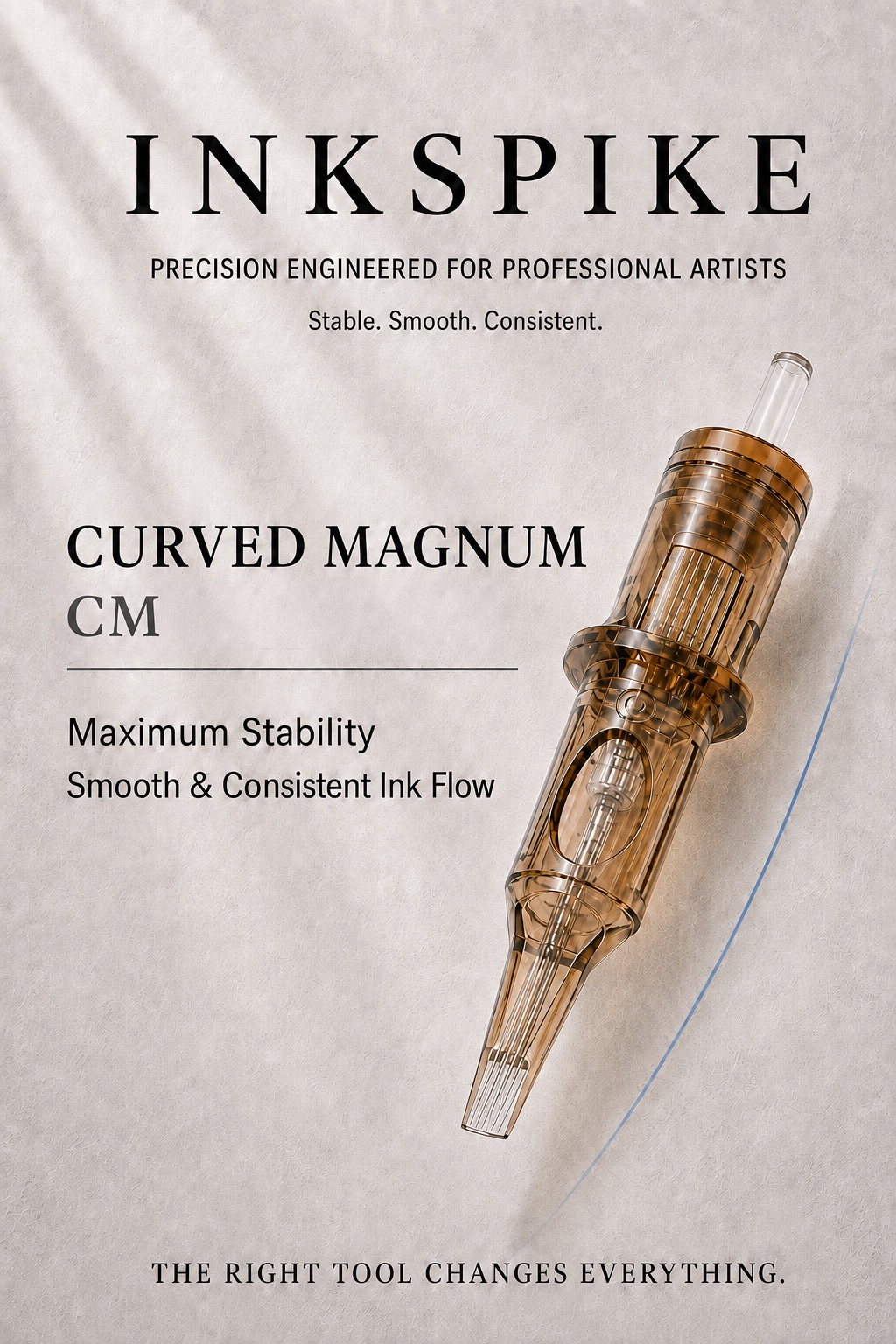 Inkspike Curved Magnum Tattoo Cartridge Needles Product Features Infographic – Semi-Curved Magnum Design for Smooth Shading, Soft Blending and Consistent Ink Flow