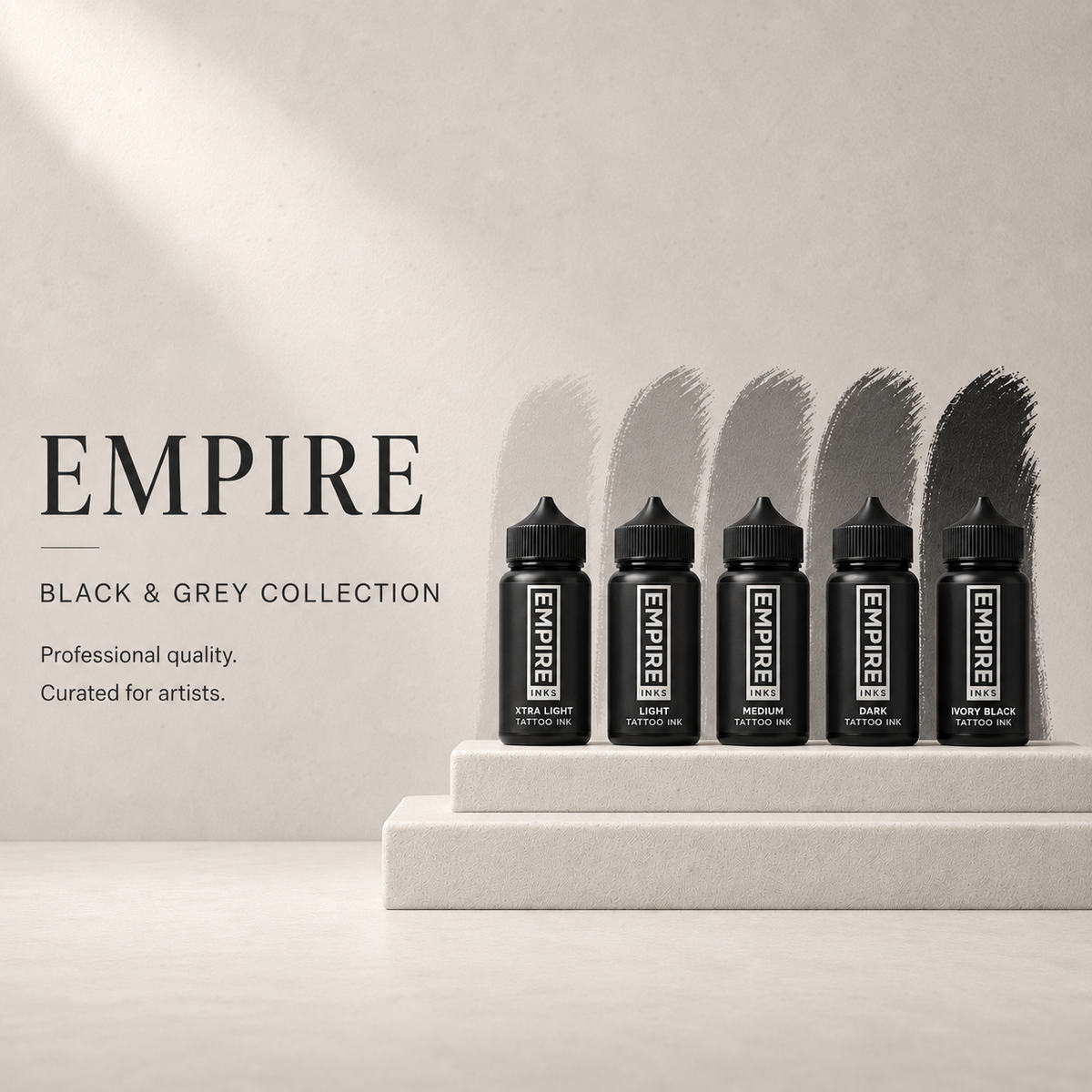 Empire Ink color collection tattoo ink bottles in assorted colors on a neutral display