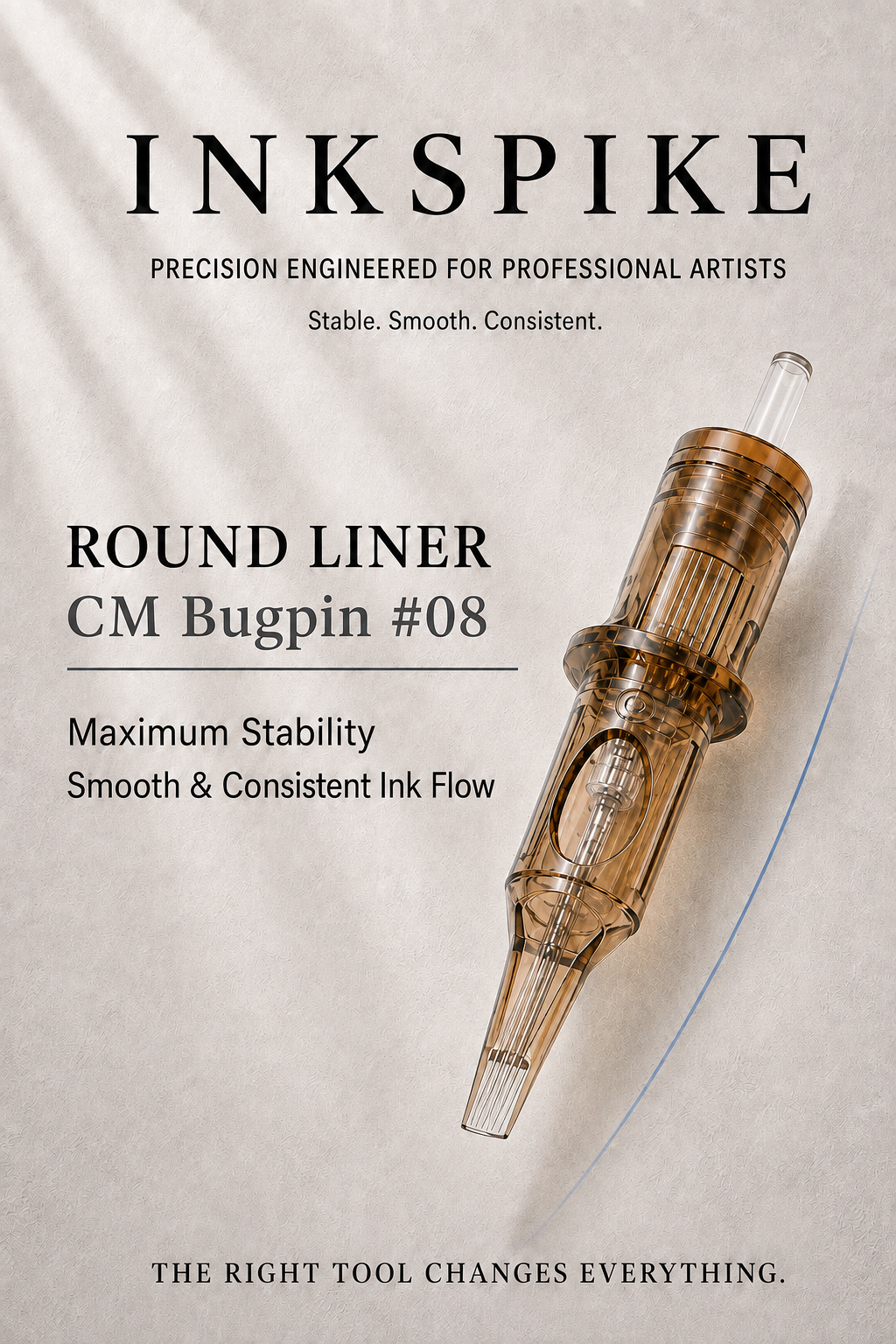 Inkspike Bugpin ( #08)  Curved Magnum Tattoo Cartridge Needles Product Features Infographic – Semi-Curved Magnum Design for Smooth Shading, Soft Blending and Consistent Ink Flow