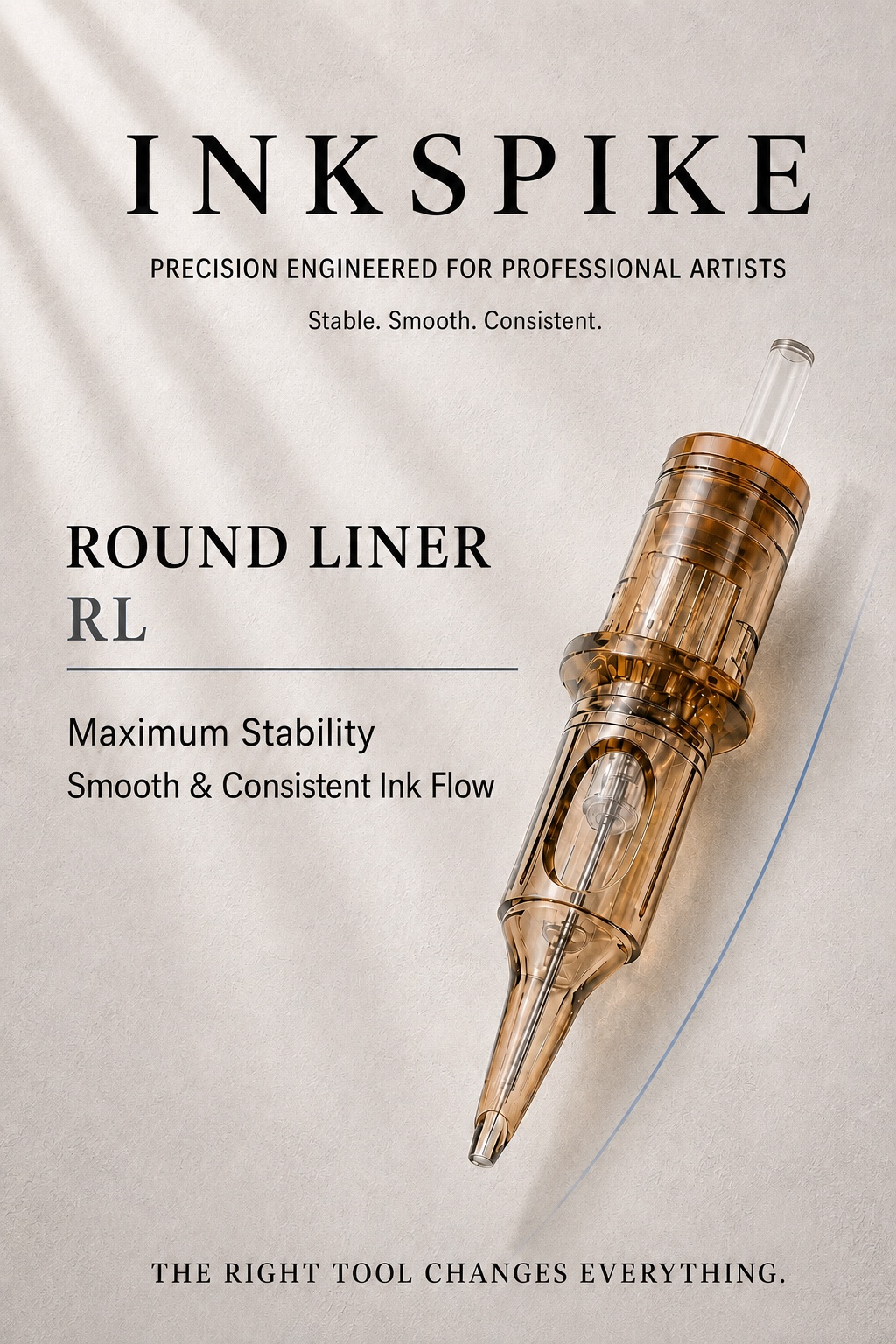 Inkspike  Round Liner RL tattoo cartridge needle with maximum stability, smooth ink flow, and precise lining performance.