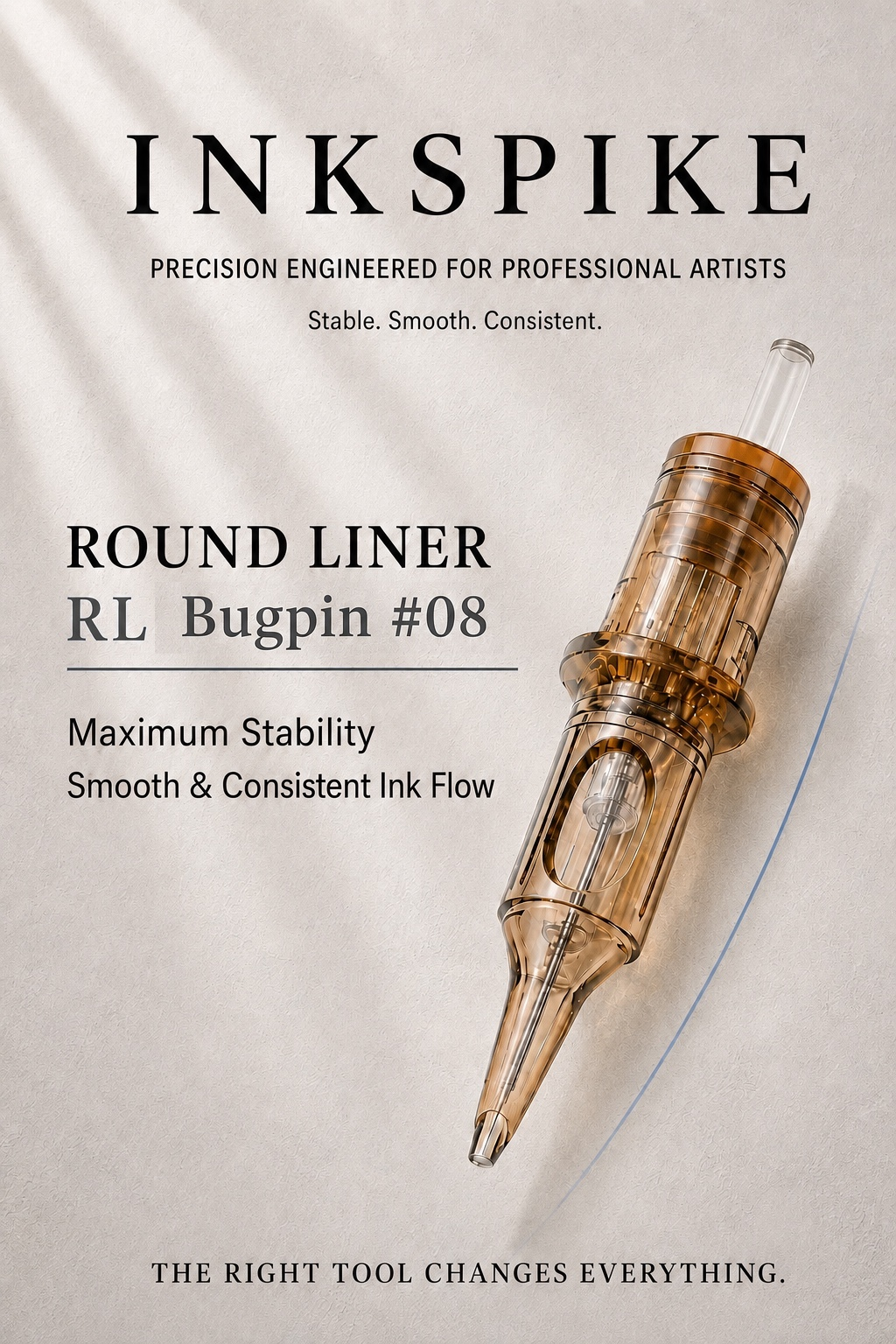 Inkspike Bugpin ( #08 ) Round Liner RL tattoo cartridge needle with maximum stability, smooth ink flow, and precise lining performance.
