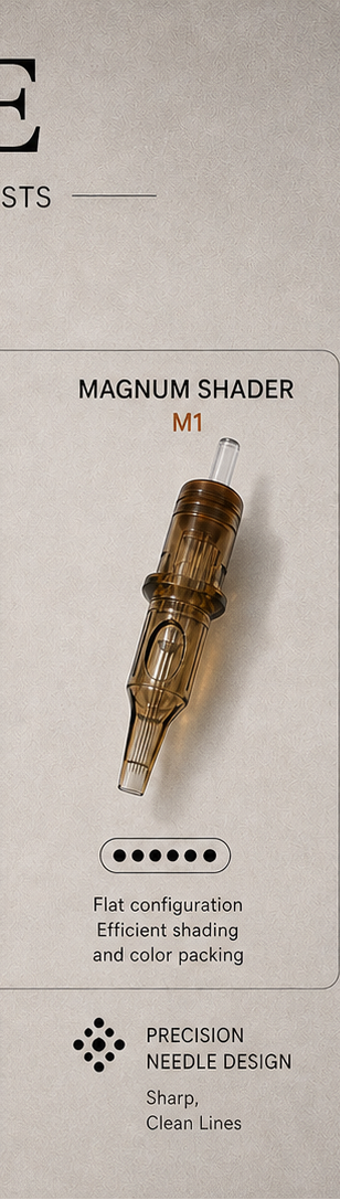 Close-up of Inkspike magnum shader tattoo cartridge needle for smooth shading and color packing