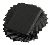 A stack of black textured paper napkins with a ribbed pattern, arranged on a neutral gray concrete-like surface.
Black Disposable Patient Bibs 125 PCS – Protective Tattoo Workstation Bibs